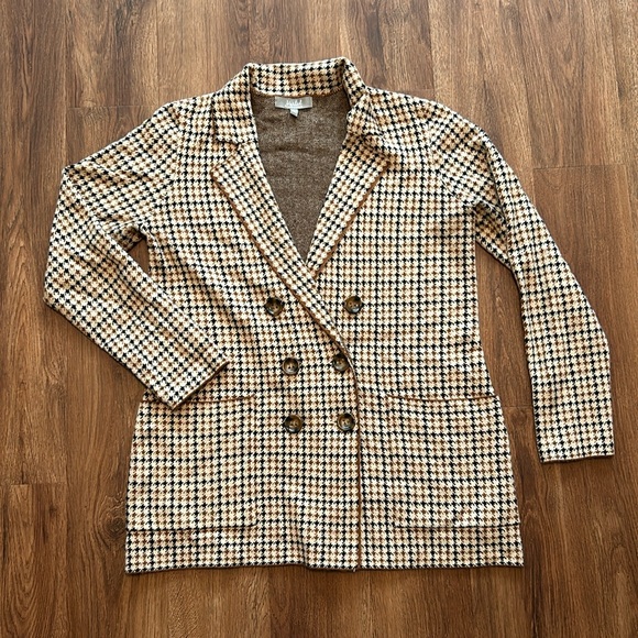 Marled Sweaters - Black Gold Cream Houndstooth Sweater Large L 12 14